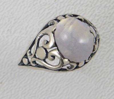 Sterling Silver Filigree Heart Ring With Rainbow Moonstone Size 10